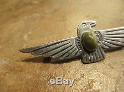 2 3/8 FINE Old Fred Harvey Era Navajo Sterling Green Turquoise THUNDERBIRD Pin
