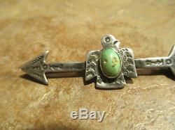 2 5/8 EXTRA FINE OLD Fred Harvey Era Sterling Turquoise THUNDERBIRD ARROW Pin