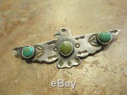 2 5/8 EXTRA OLD Fred Harvey Era Navajo Sterling Turquoise THUNDERBIRD Pin