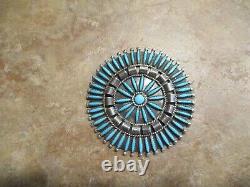 2 5/8 MARVELOUS Vintage Zuni Sterling NEEDLEPOINT Turquoise Pin & Pendant