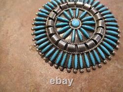 2 5/8 MARVELOUS Vintage Zuni Sterling NEEDLEPOINT Turquoise Pin & Pendant