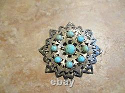 2 5/8 OLD 1930's / 40's Navajo Sterling Silver NINE TURQUOISE Pin