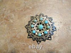 2 5/8 OLD 1930's / 40's Navajo Sterling Silver NINE TURQUOISE Pin