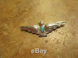 2 5/8 Old Bell Trading Post Navajo Sterling Silver Turquoise THUNDERBIRD Pin