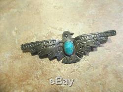 2 5/8 REAL OLD Fred Harvey Era Navajo Sterling Silver Turquoise THUNDERBIRD Pin