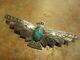 2 5/8 Real Old Fred Harvey Era Navajo Sterling Turquoise Thunderbird Pin