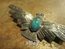 2 5/8 REAL OLD Fred Harvey Era Navajo Sterling Turquoise THUNDERBIRD Pin