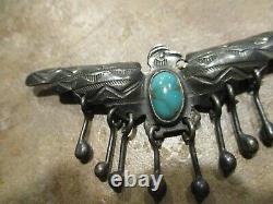 2 5/8 VERY OLD NAVAJO INDIAN MADE Coin Silver Turquoise THUNDERBIRD Pin