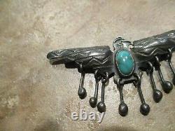 2 5/8 VERY OLD NAVAJO INDIAN MADE Coin Silver Turquoise THUNDERBIRD Pin