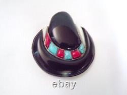 2 5/8 Vtg Sterling Navajo Multi Gemstone Hat Native American Brooch Pin 2000