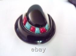 2 5/8 Vtg Sterling Navajo Multi Gemstone Hat Native American Brooch Pin 2000