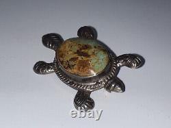 2.5 Old Pawn Navajo Sterling Silver Turquoise Turtle Pendant / Brooch / Pin