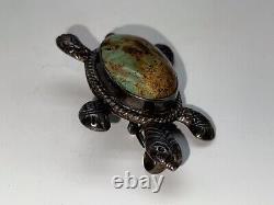 2.5 Old Pawn Navajo Sterling Silver Turquoise Turtle Pendant / Brooch / Pin
