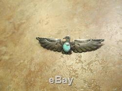 2 7/8 EXTRA OLD Fred Harvey Era Navajo Sterling Turquoise THUNDER BIRD Pin
