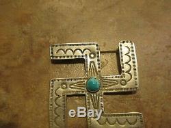 2 Large EXTRA OLD Fred Harvey Era Navajo Sterling Turquoise WHIRLING LOG Pin