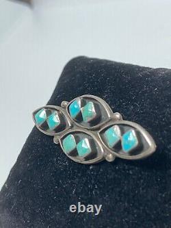 2 Old Pawn 1960's Vintage Native American Sterling Turquoise Cluster Pin Brooch