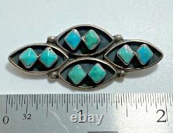 2 Old Pawn 1960's Vintage Native American Sterling Turquoise Cluster Pin Brooch