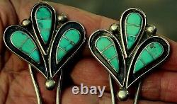 2 Old Pawn Navajo Sterling Silver Inlaid Turquoise Stones Hair Comb Pin Pick LOT