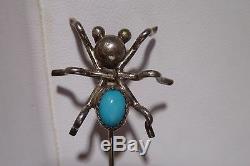 2 Spider Hair Pins Turquoise Old Pawn Sterling Silver Brooch Navajo Handmade