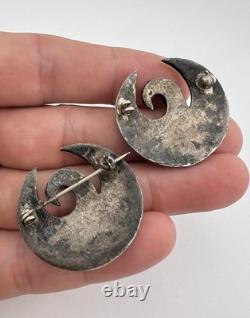 2 Vintage Hopi Sandcast Sterling Silver Flush Turquoise Bird Brooch Pin 2