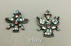 2 Zuni Inlay Pins/Pendants Plus Sterling Silver Necklace