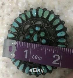 22g Large Old Zuni Sterling Silver Turquoise Petit Point Brooch Pin 2.25 X 2