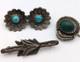 3 Navajo Silver Vintage Pins Whirling Logs Turquoise Malachite