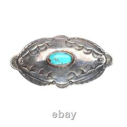 30's-40's Navajo sterling silver #8 turquoise hand stamped pin/brooch