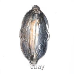 30's-40's Navajo sterling silver #8 turquoise hand stamped pin/brooch