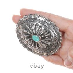 30's-40's Navajo sterling silver and turquoise repousse concho pin