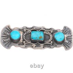30's-40's Vintage Navajo sterling silver 3 stone turquoise pin/brooch