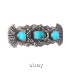 30's-40's Vintage Navajo sterling silver 3 stone turquoise pin/brooch