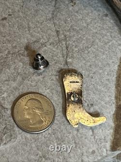 32. Vintage 925 Sterling Silver COWBOY BOOT Turquoise Coral Lapel pin 33mm