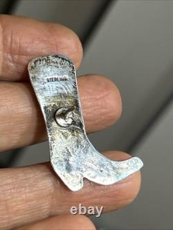 32. Vintage 925 Sterling Silver COWBOY BOOT Turquoise Coral Lapel pin 33mm