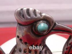 3D Blue Jay Turquoise Bird Brooch Pin Sterling Silver Signed Made N Mexico