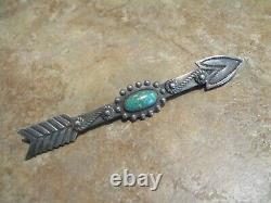 4 VERY OLD NAVAJO INDIAN HANDMADE 900 Coin Silver Turquoise ARROW Pin