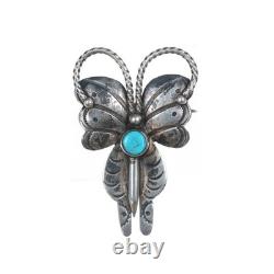 40's-50's Navajo stamped silver butterfly pin with turquoise