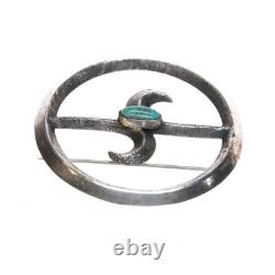 40's-50's Vintage Native American sandcast silver pin with turquoise