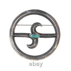 40's-50's Vintage Native American sandcast sterling silver pin with turquoise