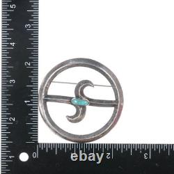 40's-50's Vintage Native American sandcast sterling silver pin with turquoise