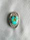 40s Navajo Dine' Sterling Silver Turquoise Deep Stamped Oval Pin/brooch