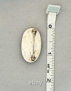 40s Navajo Dine' sterling silver turquoise deep stamped Oval pin/brooch