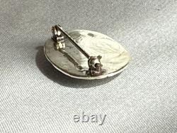 40s Navajo Dine' sterling silver turquoise deep stamped Oval pin/brooch