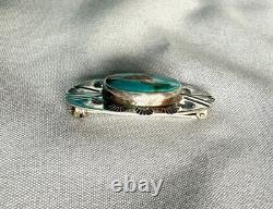 40s Navajo Dine' sterling silver turquoise deep stamped Oval pin/brooch