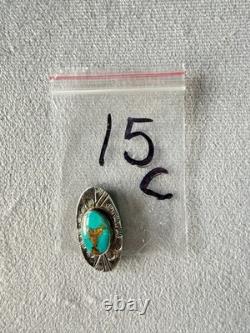 40s Navajo Dine' sterling silver turquoise deep stamped Oval pin/brooch