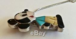48 Hr SALE! Native American MICKEY MOUSE Turquoise Pin Pendant Sterling Chain