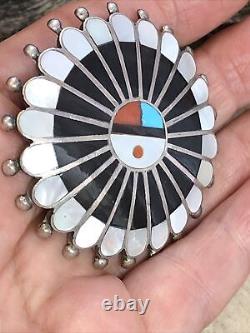 5. ZUNI 925 Sterling Silver SUN FACE Multi Stone Inlay Native American pin 2