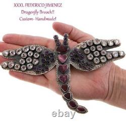 7 FEDERICO JIMENEZ Dragonfly BROOCH HEART OF TEXAS Sterling Silver XXXL PIN
