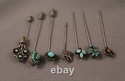 7 Rare Old Pawn Silver Navajo And Zuni Hat Pins