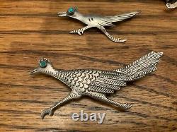 9 Vintage Native American Sterling Turquoise Roadrunner Pins & 1 Mexico # 619